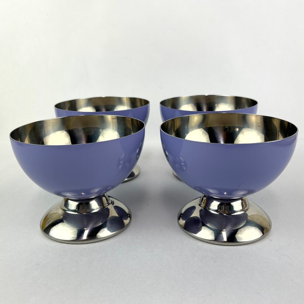 Vintage Oneida Stainless Lavender Footed Ice Cream Bowls Set of 4